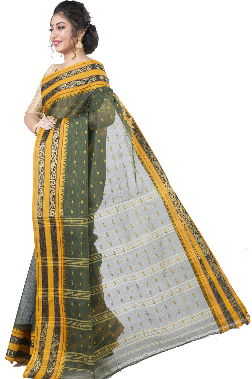 Beige Pure Cotton Alpona Tant Saree (189)